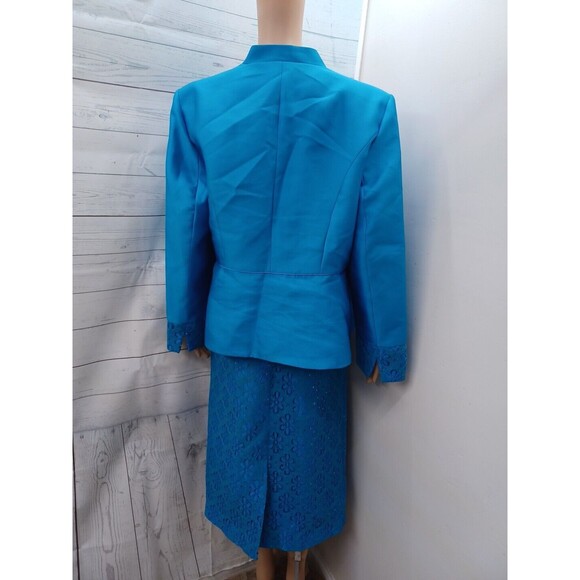 Giovanna 3 Pcs Blazer Jacket Skirt Top Suit Set Beaded Lace Blue Sz 14 - Picture 5 of 7